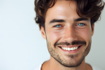 Handsome smiling man closeup portrait isolated on white background