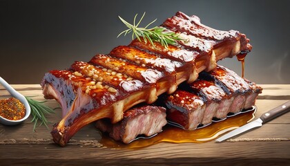 grill pork beef ribs realistic 3d ribs with honey grilled meat collection ultra realistic icon...