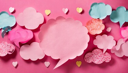 handmade colorful paper cut background speech bubble pop art and comic concept pink color