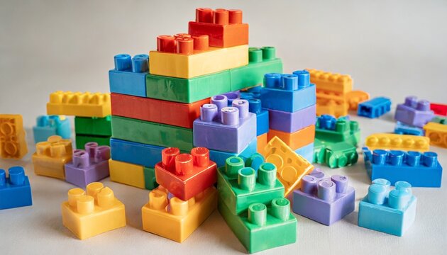 pile of colorful rainbow toy bricks on white background education concept lego blocks novosibirsk russia october 26 2023
