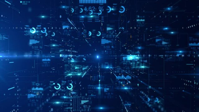 Technology digital cyberspace, HUD infographic technology data analysis, and Digital data network, Features background representing connectivity and high speed data transfer, Seamless Loop, 4K - Powered by Adobe