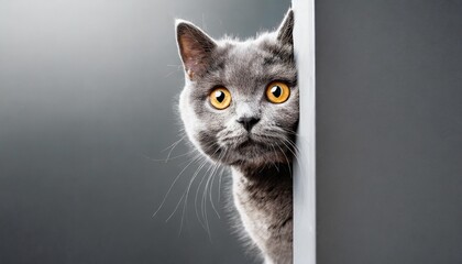 playful grey purebred cat peeking out