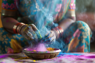 Woman Preparing Traditional Bhang for Holi Festivities. Holi Festival, India's Most Colorful...