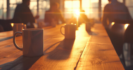 Silhouette of Coffee Lovers at Sunset - obrazy, fototapety, plakaty