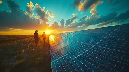Fields of solar panels stretching to the horizon, symbolizing a shift towards sustainable energy - 733157118