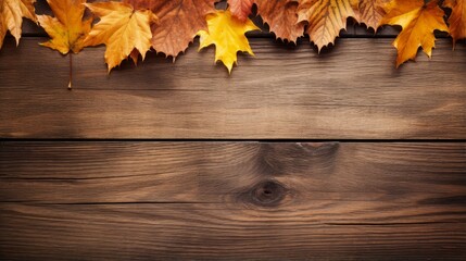 Naklejka na ściany i meble Fallen leaves on a rustic wooden table