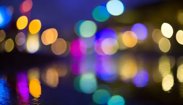 multi colored neon lights on a dark city street reflection of neon light in puddles and water abstract night background blurred bokeh light night view colorful
