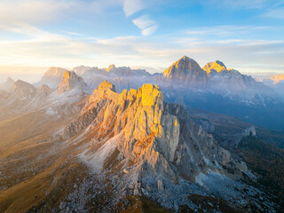 Sunset in Giau Pass, Dolomites, Italy. Aerial view.  - 733157595