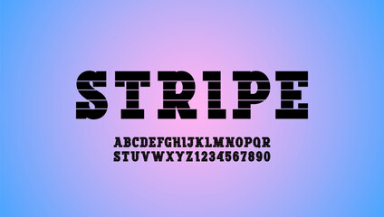 Slab serif font simple striped alphabet, black uppercase letters from A - Z and numbers from 0 - 9, vector illustration 10EPS