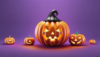 3d style halloween pumpkin ghost on purple background