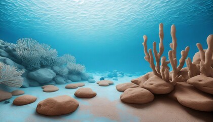 ocean underwater landscape with clay coral reefs 3d background design generative ai
