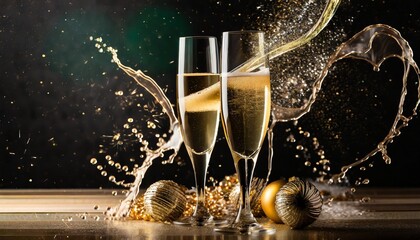 glasses of champagne with splash celebration theme