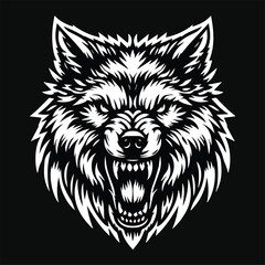 Dark Art Angry Wolf Head Black and White Illustration