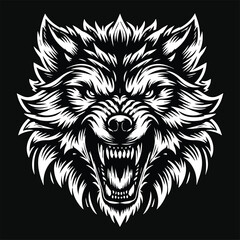 Fototapeta premium Dark Art Angry Wolf Head Black and White Illustration