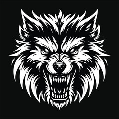 Fototapeta premium Dark Art Angry Wolf Head Black and White Illustration