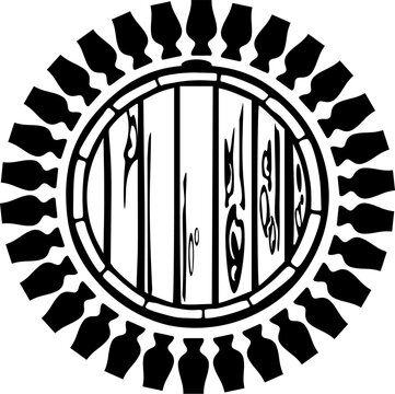 Vektor Silhouette Symbol Whisky, Whiskey - Design Element mit Fass und Gl&auml;sern im Kreis - Tasting