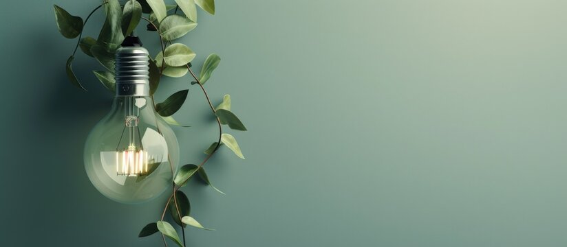 Light bulb with green plant leaves for eco friendly nature concept. Generated AI image