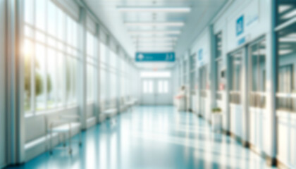 Blurred image of a modern corridor with sunlight, creating a dreamy business environment. Generative AI