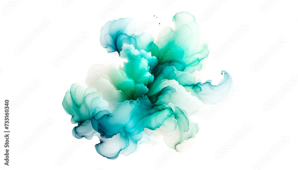 Poster ethereal teal and white watercolor clouds on a pristine background. dream concept. generative ai