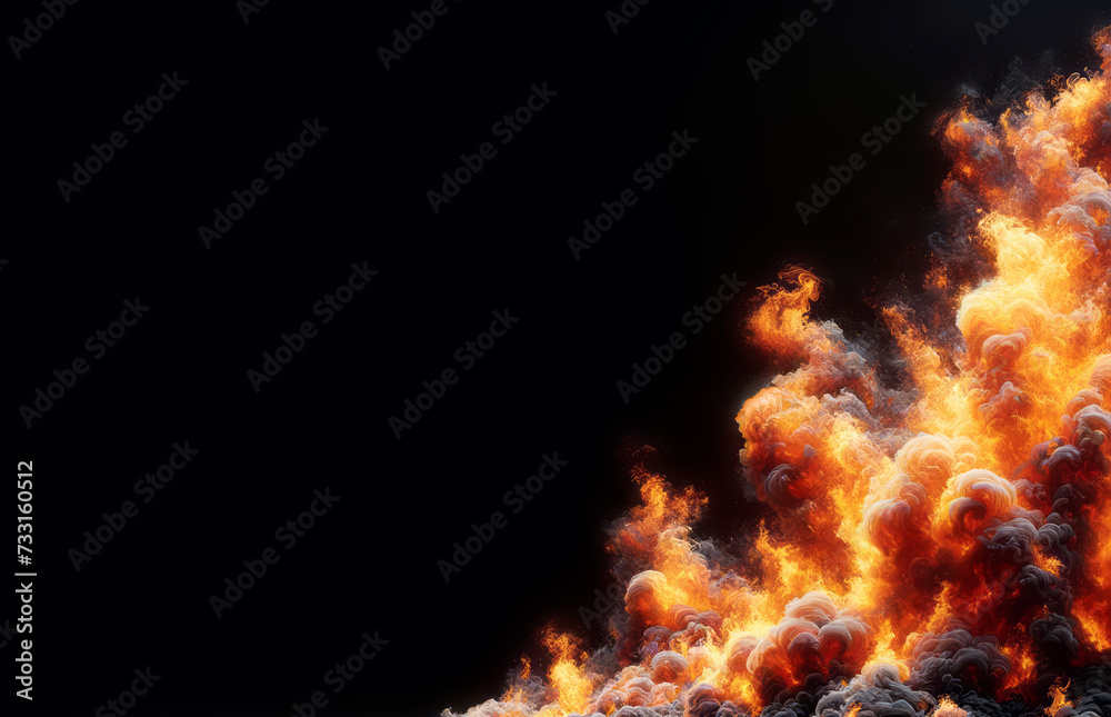 Poster fiery explosion texture on dark background, symbolizing chaos and fury. generative ai