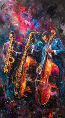 Abstract Jazz Saxophonists in Vivid Expressionist Painting