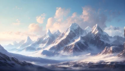 Gordijnen Grand mountain peaks covered in snow, awe-inspiring and majestic © Malik