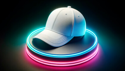 Cap in futuristic neon lighting, dynamic and modern design presentation. Generative AI