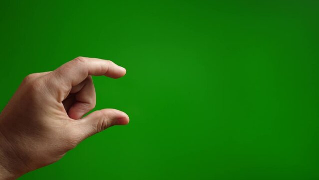 Fingers show what size on a green background.