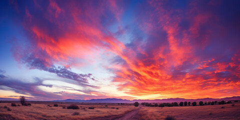 Fototapeta premium Majestic sunrise or sunset landscape with stunning nature's light and rolling colorful clouds.