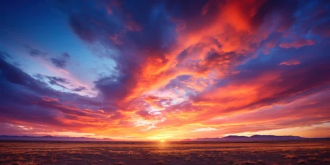 Poster Majestic sunrise or sunset landscape with stunning nature's light and rolling colorful clouds. © Wararat