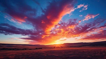 Foto op Plexiglas Majestic sunrise or sunset landscape with stunning nature's light and rolling colorful clouds. © Wararat
