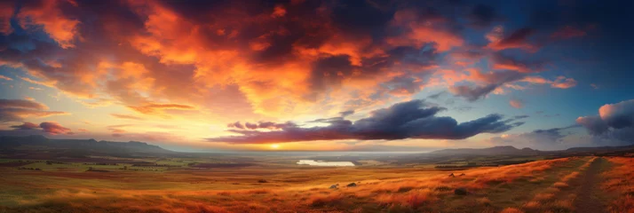 Foto op Aluminium Majestic sunrise or sunset landscape with stunning nature's light and rolling colorful clouds. © Wararat