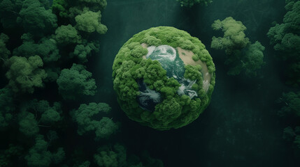 Fototapeta na wymiar Green Planet Earth on Black Background, Conceptual 3D Illustration