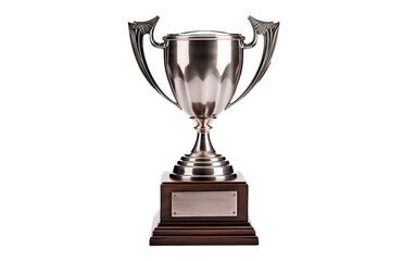 Metallic Steel Victory Trophy Isolated on Transparent Background PNG.