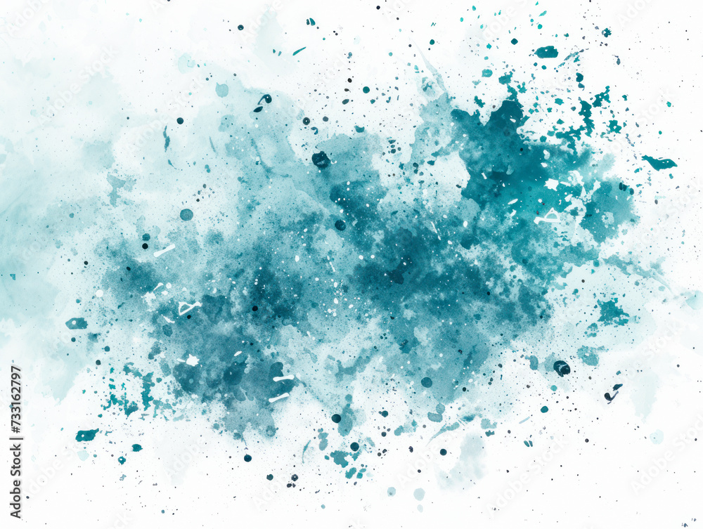 Poster dynamic abstract watercolor explosion in turquoise and dark shades on white. creative art concept. g