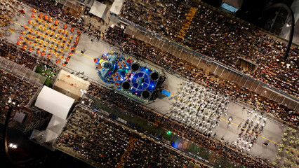 Carnival Parade In Sao Paulo Brazil. Carnival Parade. Samba Schools Party. Sao Paulo Brazil. Anhembi Sambadrome. Carnival Parade In Sao Paulo Brazil. Amazing Carnival Rides Aerial View.