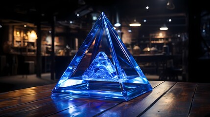 A mesmerizing cobalt blue tetrahedron glowing with inner light - Powered by Adobe