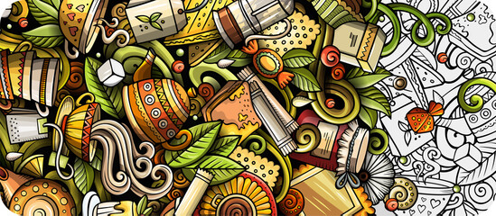 Tea time cartoon banner design