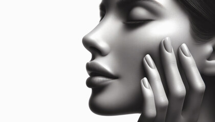 Monochrome side profile of a serene woman with closed eyes. Beauty and peace concept. Generative AI