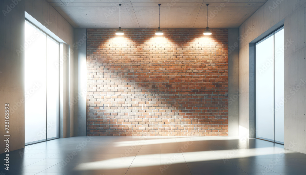Aufkleber minimalist modern interior with sunlight filtering through large windows. generative ai