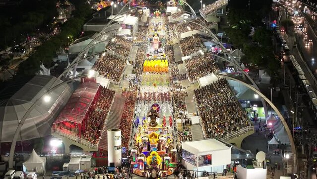Carnival Ride In Sao Paulo Brazil. Carnival Parade. Samba Schools Party. Sao Paulo Brazil. Anhembi Sambadrome. Carnival Ride In Sao Paulo Brazil. Amazing Carnival Rides Aerial View.