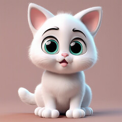 Cute baby cat kitty with big eyes lovely little animal 3d rendering cartoon character illustration