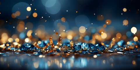Abstract bokeh shimmering blue glitter decorations with blurry defocused background