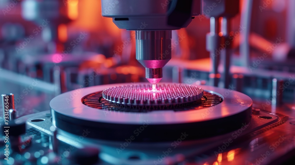 Leinwandbilder close-up of silicon die are being extracted from semiconductor wafer and attached to substrate by pi