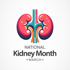 Obraz premium National Kidney month observed annually in March to raise awareness about kidney disease. Vector illustration.
