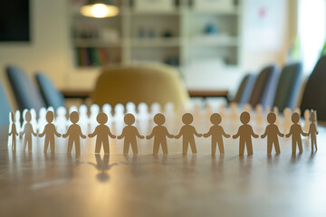 United Team Holding Hands Together,Human Chain Paper on the table in the office