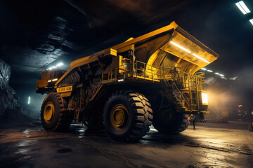 Obraz premium A big yellow mining truck for coal anthracite.