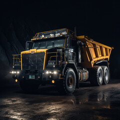 Obraz premium A big yellow mining truck for coal anthracite.