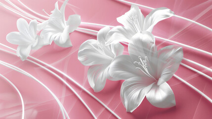 white lilies on a pink tulle background