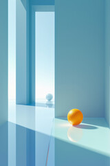 3d oranges, blue wall and white space stock photography.